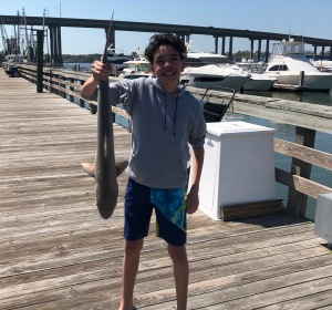 Diego Febus with a nice Atlantic Sharpnose Shark.