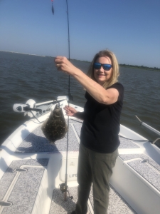 Cathy McGowan with a nice flounder! We caught several on an incoming tide.