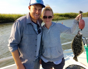 Zach & Kate with her first flounder! 16 1/2 inch. Nice fish!