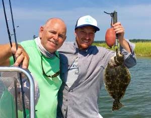 Zach with a nice flounder he caught on a soft plastic bait. Last fish of the day!