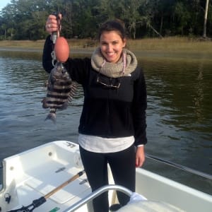 Jessica Blanar and David catching inshore sheepshead