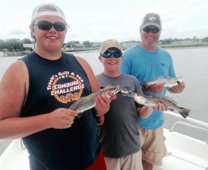 Brett, Andrew and Dad Robert Geir catching some nice seatrout! Then later sharken - nice day!