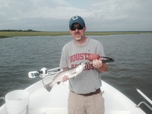 Sam Stanely catching and releasing a chuncky seatrout. Although fall some seatrout are carrying roe.