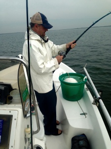 Michel Privé fighting an early season shark.