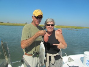 Mike and Tina Edwards catching some schoolie reds on a beautiful day on the coast!