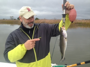 Jim Osborne pointing out a nice sea trout!