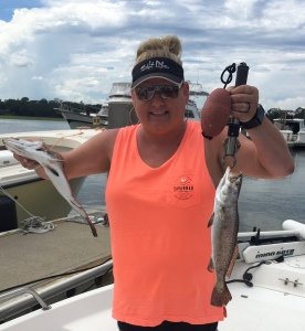 Autumn Causey with a couple of nice sea trout.