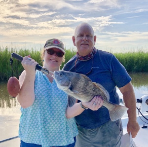 Melissa Scroggins with a large black drum! Nice job!