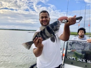 Dennis McAllister with a nice black drum. Dennis & his family caught a variety of fish.