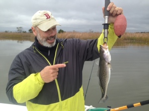 Jim Osborne pointing out a nice sea trout!